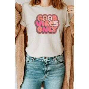 Good Vibes Only Graphic Tee Comfort Colors 1717 Relaxed Slogan Shirt New